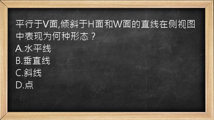 平行于V面,倾斜于H面和W面的直线在侧视图中表现为何种形态？