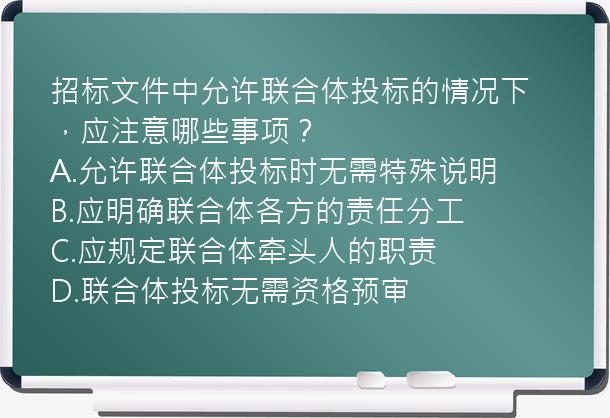 招标文件中允许联合体投标的情况下，应注意哪些事项？