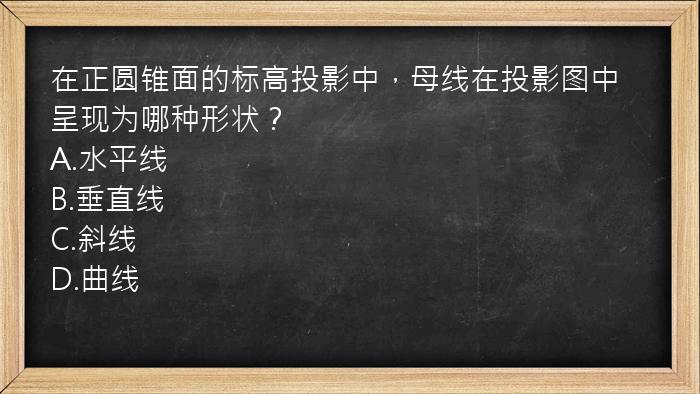 在正圆锥面的标高投影中，母线在投影图中呈现为哪种形状？