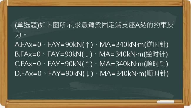 (单选题)如下图所示,求悬臂梁固定端支座A处的约束反力。